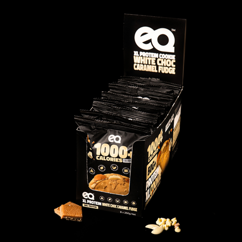 XL 1000 Cal EQ Protein Cookie White Choc Caramel Fudge (8 Pack)